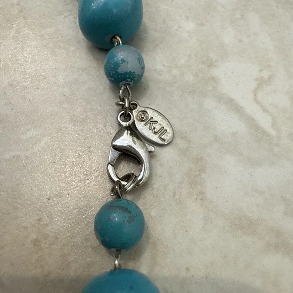 KJL Kenneth Jay Lane Aqua Blue Green Color Necklace Jewelry Signed 35" Czech - Picture 5 of 9